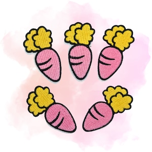 Aufbügel AUFNÄHER, Kreis APPLIQUE, Tote Bag Patches,Maschinengestickter Aufnäher -  Rosa Karotte, Pink Carrot Cute and Funny Patch
