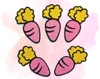 Aufbügel AUFNÄHER, Kreis APPLIQUE, Tote Bag Patches,Maschinengestickter Aufnäher -  Rosa Karotte, Pink Carrot Cute and Funny Patch