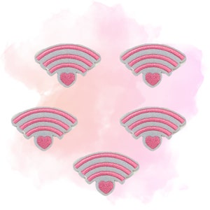 EMOJI aufbügel AUFNÄHER, Kreis APPLIQUE, Tote Bag Patches, Maschinengestickter Aufnäher &quot;Herz-WiFi&quot; en Rosa