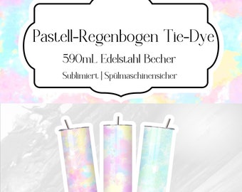 Pastellfarbene Tie-Dye | 590-ml-Edelstahlbecher mit Deckel und Strohhalm | Isolierend | spülmaschinenfest