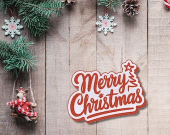 Bestickter Aufnäher „Merry Christmas“ – Weihnachts-Patch aus Filz (8 cm) | Bügelpatch, Aufnähbar oder Klett | Handgemacht