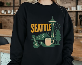 Seattle Sweatshirt bestickt, Gildan 18000 Pullover, Unisex Stadt Pullover, Space Needle Stickerei, USA Reise Geschenk