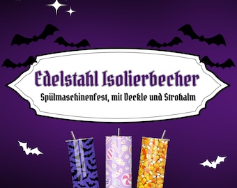 Classic Halloween Patterns | 590-ml-Edelstahlbecher mit Deckel und Strohhalm | Isolierend | spülmaschinenfest | Eternally Eerie Emporium