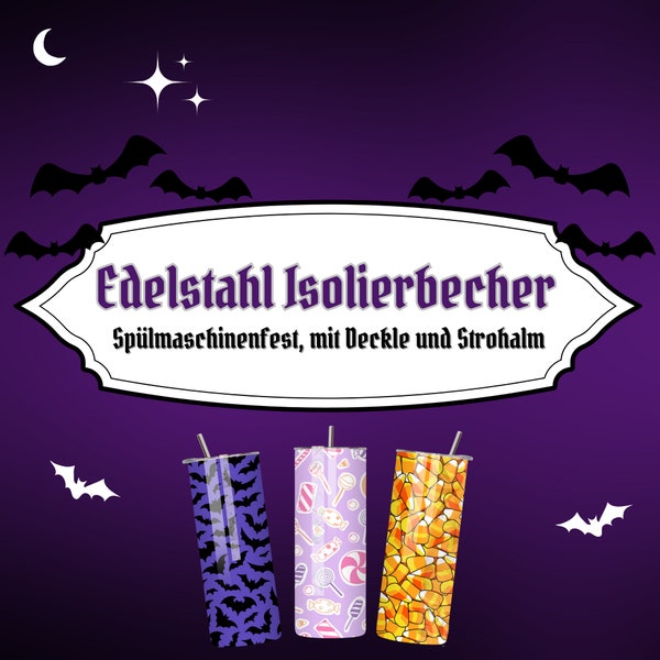 Classic Halloween Patterns | 590-ml-Edelstahlbecher mit Deckel und Strohhalm | Isolierend | spülmaschinenfest | Eternally Eerie Emporium