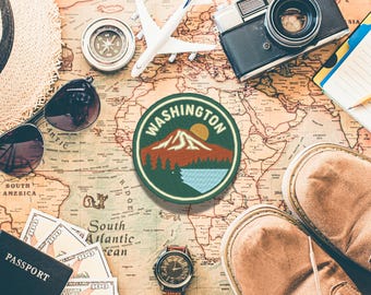 Washington Patch, State Aufnäher Berge | 9 cm Stickpatch, Iron-On | USA Reise Souvenir