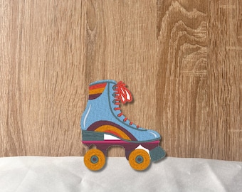 Retro Rollschuh Patch – Gestickter 70s/80s Rollerskate Aufnäher, 7 cm hoch, Vintage Disco Style