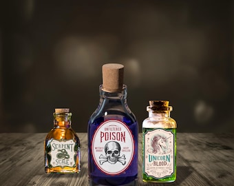 Halloween Sticker Set – Vintage Poison Labels – 12 Stück Aufkleber (je ca. 9 cm, Topper wählbar)