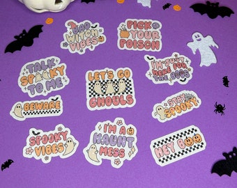 Retro-Hippie Halloween Sticker Set | Lustige Halloween Aufkleber | 10 Farbenfrohe Aufkleber