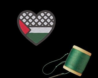 Bestickter Aufnäher – Palästina Herz – 6 cm – Keffiyeh & Flagge