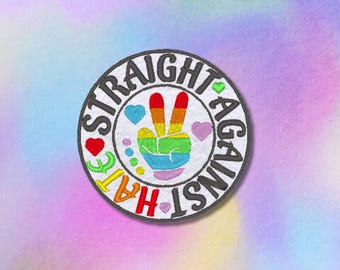 Straight Against Hate Patch – Rundes Pride Aufnäher mit Peace-Zeichen – LGBTQ+ Ally Stickerei – 8 cm – Zum Aufnähen oder Aufbügeln
