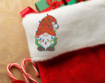 Christmas Gnome Patch: Embroidered Holiday Applique with Lights