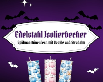 Funky Pumpkins  | 590-ml-Edelstahlbecher mit Deckel und Strohhalm | Isolierend | spülmaschinenfest | Eternally Eerie Emporium