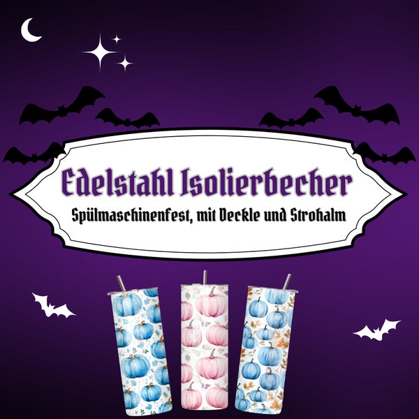 Funky Pumpkins  | 590-ml-Edelstahlbecher mit Deckel und Strohhalm | Isolierend | spülmaschinenfest | Eternally Eerie Emporium