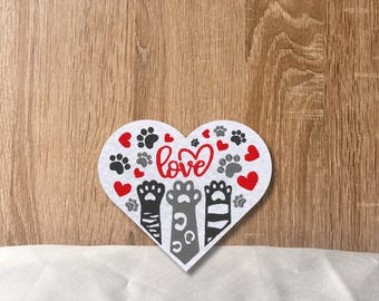Love Cats – Gestickter Aufnäher mit Katzenpfoten, Herzen und "Love"-Design, 8,5 cm hoch,  ideal für Katzenliebhaber