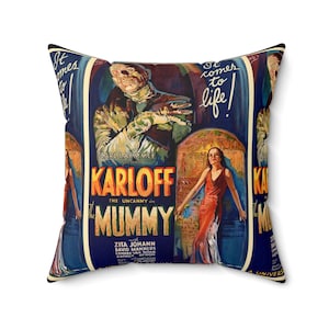 Boris Karloff in The Mummy Vintage Movie Poster Spun Polyester Square Pillow Cushion/Horror/Universal/Gift/Classic/Film/Cinema/Monster