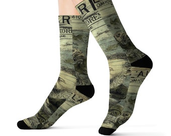 Jules Verne L&#39;Algerie Sublimation Socks Vintage/Science Fiction/Steampunk/Caricature/Gift/Octopus/Kraken/Nautilus/Literary/Art