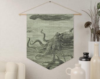The Octopus (1880) Wall Pennant - Vintage/Illustration/Steampunk/Nautical/Marine Life/History/Cephalopod/Ocean/Sea/Unique/Gift/Squid/