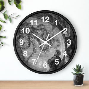 Nemo and the Octopus Wall Clock Literary/Science Fiction/Steampunk/Vintage/Illustration/Gift/Fantasy/Nautilus/Classic/Writer/Author