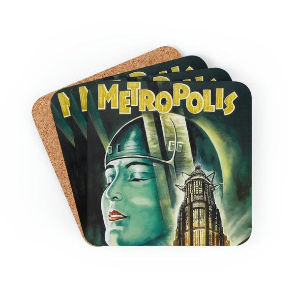 Metropolis Movie Poster Corkwood Coaster Set Vintage/Film/Silent/Cinema/Movie/Steampunk/Hollywood/Writer/Science-Fiction