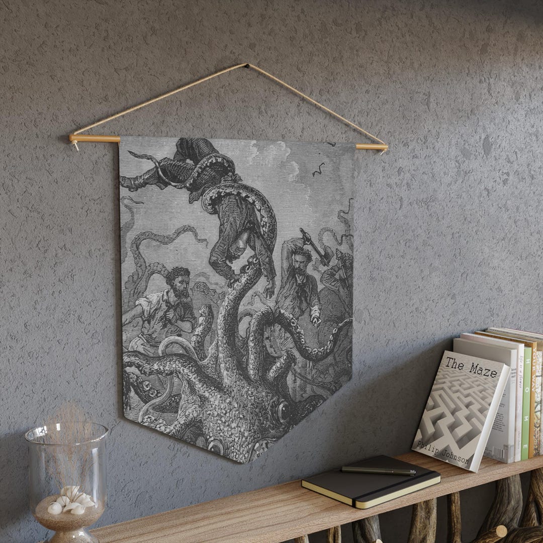 Giant Squid Attack the Nautilus Pennant Literary/cephalopod/jules Verne ...