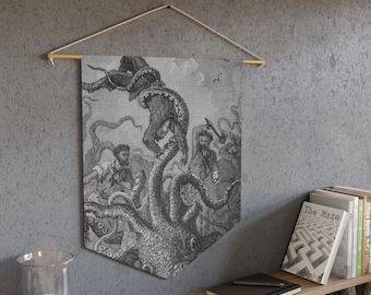 Giant Squid Attack the Nautilus Pennant Literary/Cephalopod/Jules Verne/Science Fiction/Steampunk/Writer/Author/Vintage/Gift/Octopus