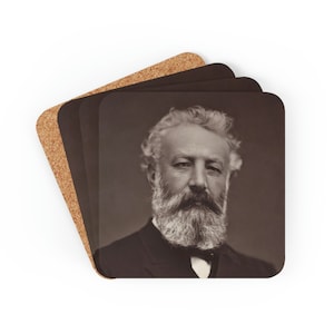 Jules Verne Portrait (Carjat) Corkwood Coaster (Set of 4) Science Fiction/Steampunk/Writer/Author/Vintage/Wine/Beer/Literary/Art