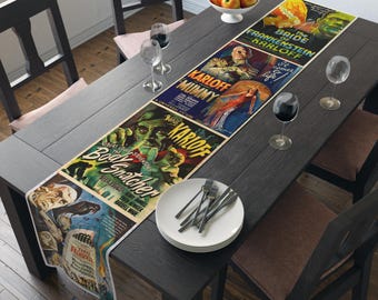 Exclusive Boris Karloff Horror Movie Poster Table Runner - Vintage/Film/Classic/Cinema/Universal/Frankenstein/Mummy/Retro/Gothic/Art