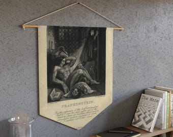 Frankenstein First Edition Frontispiece Pennant Shelley/Literary/Horror/Decor/Monster/Classic/Gift/Vintage/Novel/Illustration
