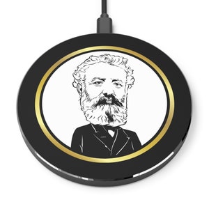 Jules Verne Wireless Charger Exclusive Caricature/Writer/Author/Gift/Cell Phone/Science Fiction/Literary/Steampunk/Office/Art