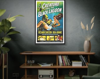 Creature from the Black Lagoon Vintage (1954) Movie Poster Stretched Matte Canvas Print Film/Horror/Monster/Old Hollywood/Universal/Gift/Art