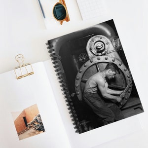 Mechanic Working on a Steam Pump Spiral Notebook - Ruled Line Steampunk/Photo/Science Fiction/Art/Student/School/Gift/Vintage