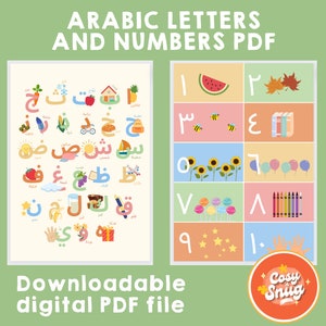 DIGITALE DATEI Arabische Buchstaben und Zahlen | Kinderzimmer Deko | Wandkunst | Lernposter | Islamische Geschenke für Kinder | digitaler Download