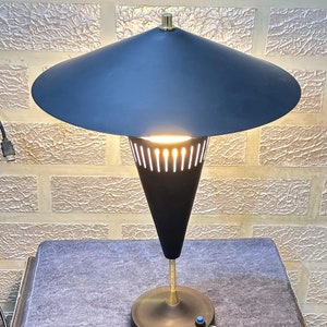 1950&#39;s Extremely Rare and Adjustable Black/ White Brass Table Industrial Italian Stilnovo Vintage lamp With Metal Base bedroom