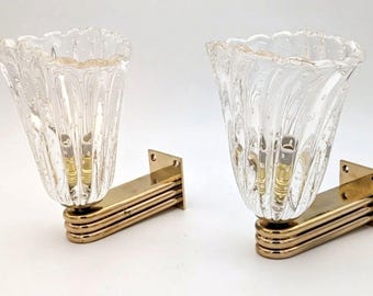 Apliques y lámparas de pared de latón italiano y cristal de Murano.