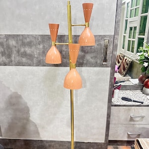 Mid Century Italian Brass Floor Lamp - Diabolo Tripod with Marble Base, Handmade Brass Spotlight for Living Room Decor