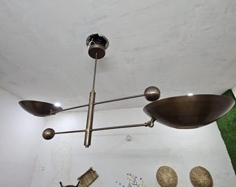 Mid Century Sputnik Chandelier: Antique Brass 2-Light Ceiling Fixture