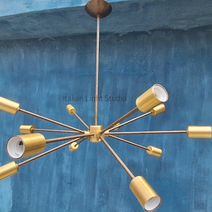 Handmade Brass Sputnik Chandelier: Mid Century Modern 8-Light Pendant