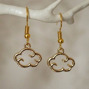Gold Cloud Earrings, Cool quirky unusual gold cloud drop earrings for women