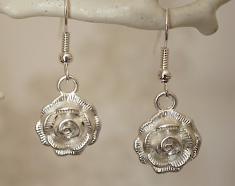 Silver Rose Earrings, Cool funky silver rose drop earrings for women