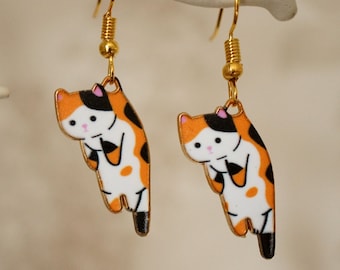 Cute Cat Earrings, Funky novelty hanging kawaii cat drop earrings for women