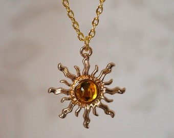 Gold Sun Necklace, Unusual cute celestial gold fashion jewellery necklace for women