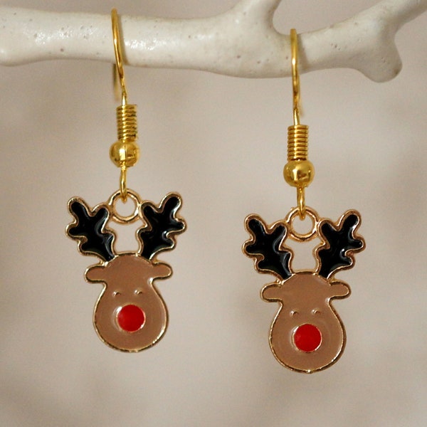 Reindeer Earrings, Funky festive Christmas reindeer dangle earrings for women, Xmas gift