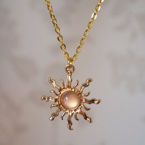 Pink Sun Necklace, Cute unusual ladies gold and pink sun fashion jewellery necklace for her
