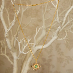 Green Sun Necklace, Unusual cool gold and light green acrylic sun necklace for women image 3