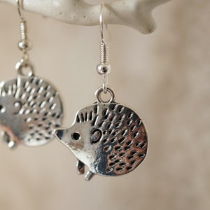Silver Hedgehog Earrings, Cool cute funky hedgehog drop earrings for women image 2