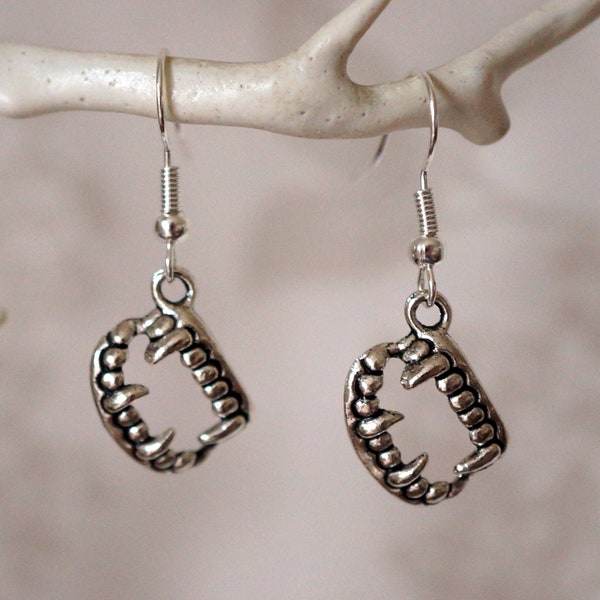 Fang Earrings, Cool spooky funky Halloween vampire fang drop earrings for women