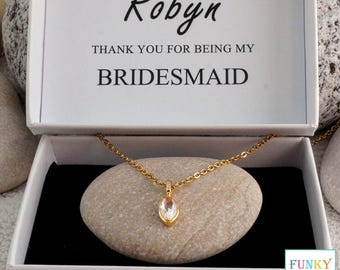 Gold Bridesmaid Necklace, Unique Wedding Party Thank You Gift, Personalised Bridesmaid Jewellery