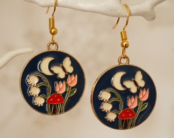 Funky Floral Earrings, Cool toadstool mushroom, flowers, butterfly earrings for women