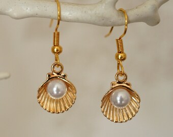 Shell Earrings, 24K Gold Plated Sterling Silver Earrings