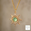 Green Sun Necklace, Unusual cool gold and light green acrylic sun necklace for women